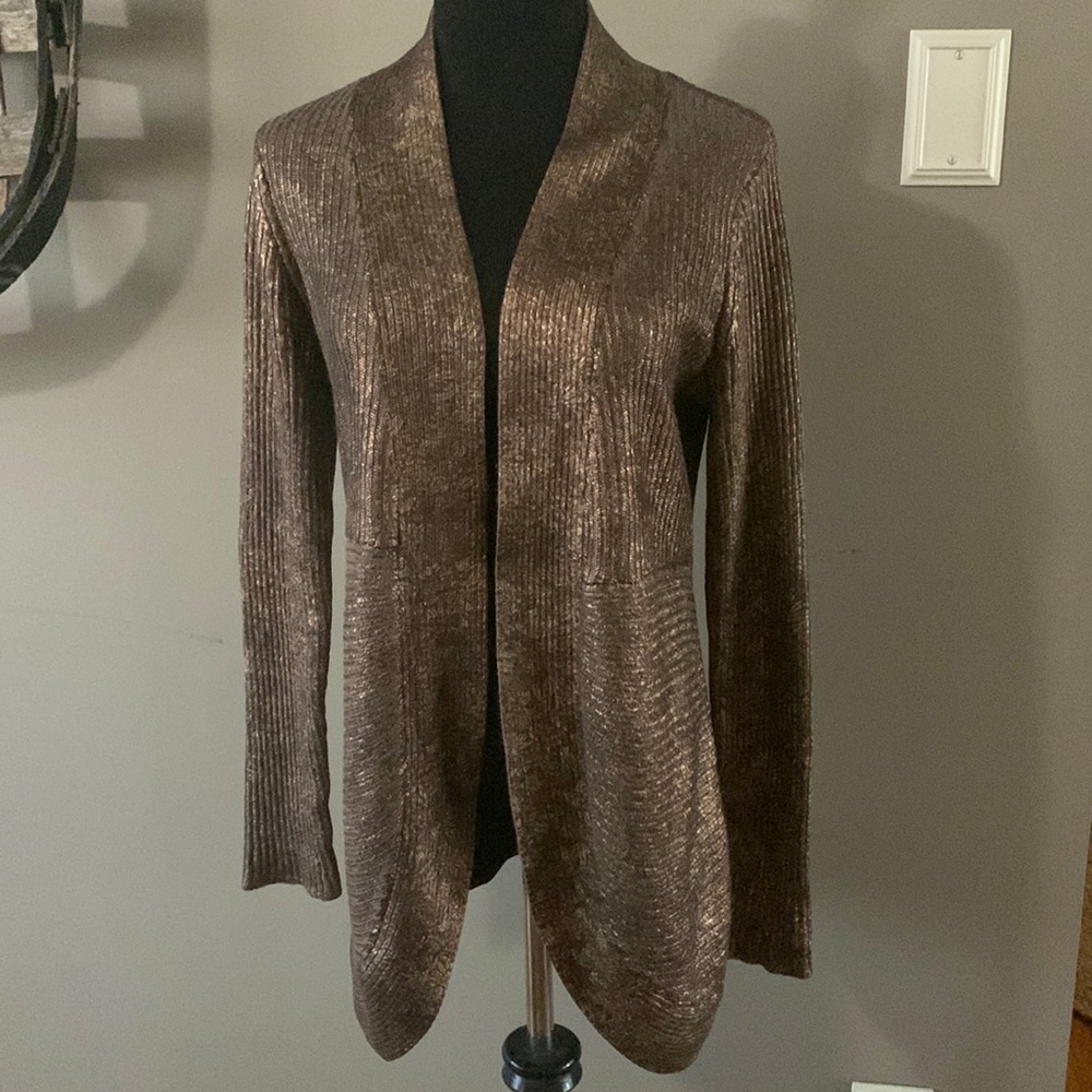 Chicos bronze metallic sweater jacket, size (1)